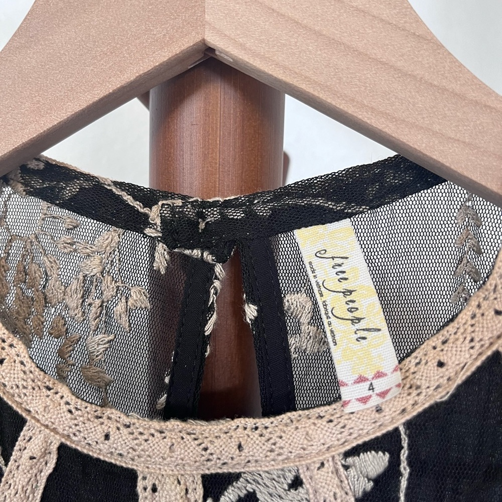 Free People Laurel Embroidered Dress Black LaceTulle Mini Size 4 - Picture 4 of 4